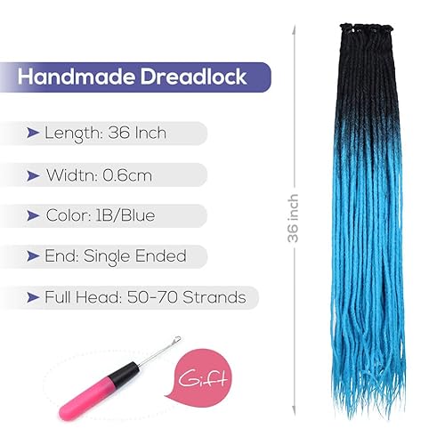 Miniatura 4 de Extensiones de rastas de 36 pulgadas, color azul degradado, pelo sintético suave de ganchillo súper largas, estilo reggae para mujer (20 hebras)
