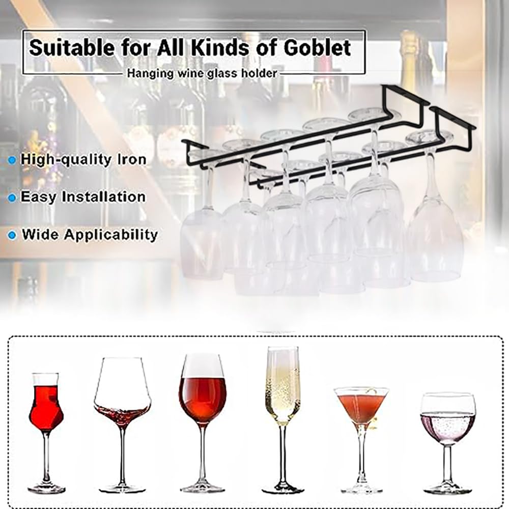 HEYOUTH Support Verre a Pied Suspendu,Porte Verre a Pied Suspendu,Porte Verres Suspendu,4 Pièces 40cm Porte-verres à Vin Peut contenir 32 à 40 verres à vin avec Vis pour Cuisine Café Bar Restaurant