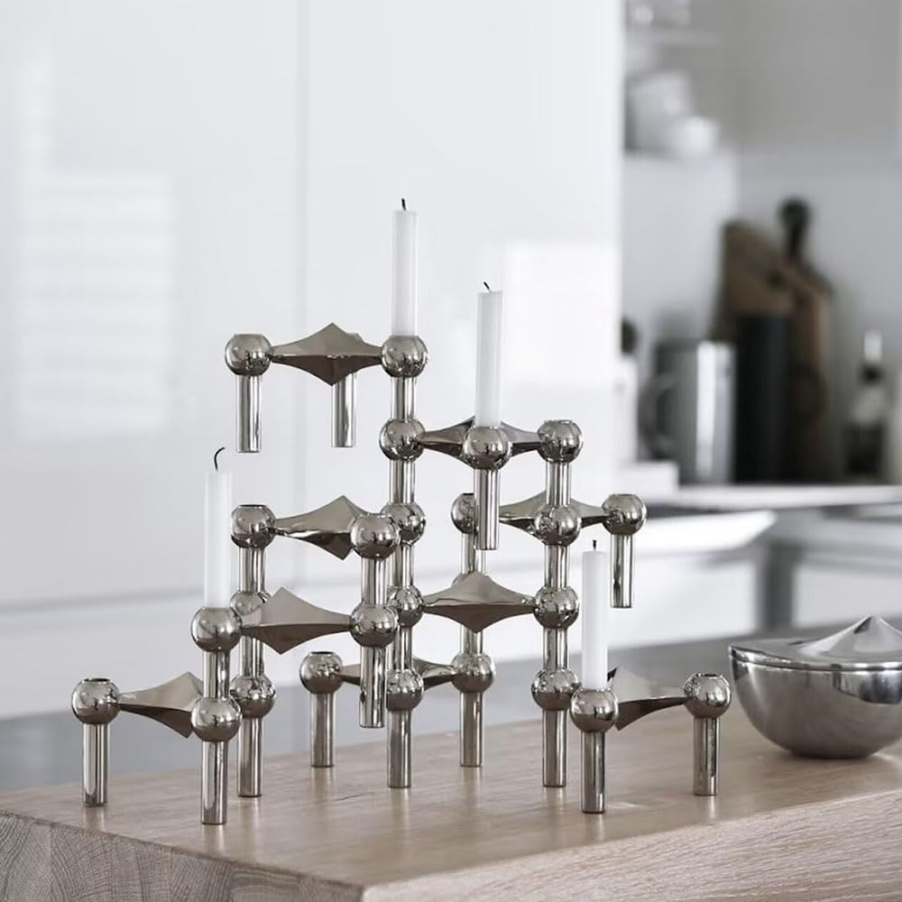 Candelero Portavelas metálico de 3 Brazos apilable, Ideal for decoración del hogar. Base for Velas aromáticas, Perfecta for cenas a la luz Las(Silver)