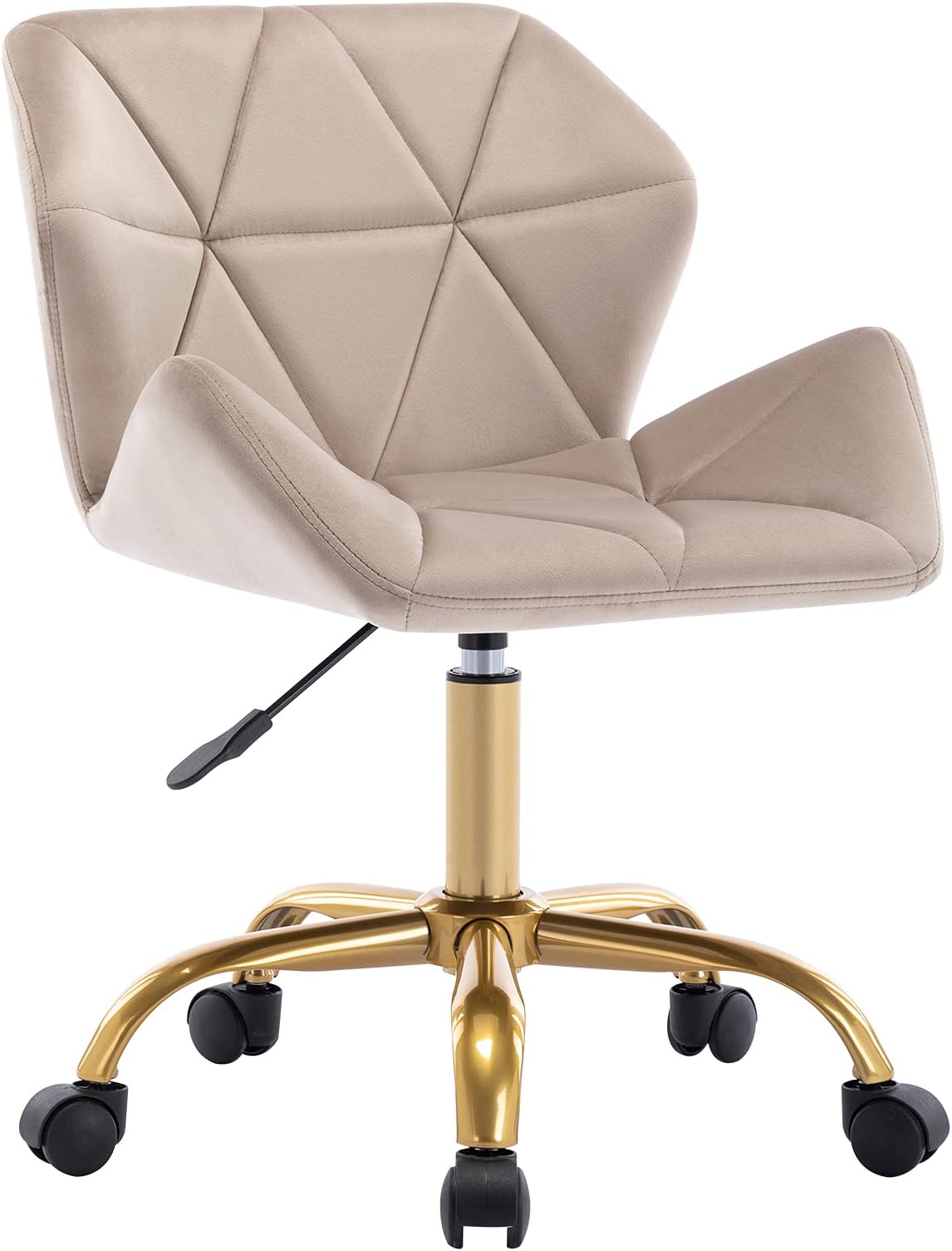 DUHOME Cute Home Office Chair, Velvet Swivel Desk Chair Armless Hydraulic Rolling Computer Chair with Backrest Golden Base for Teens Girls, Khaki