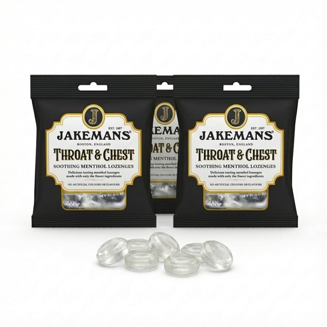 Jakemans Throat & Chest Lozenges 3 × 73g – Natural Soothing Boiled Candy – Vegetarian, No Artificial Colours or Flavours