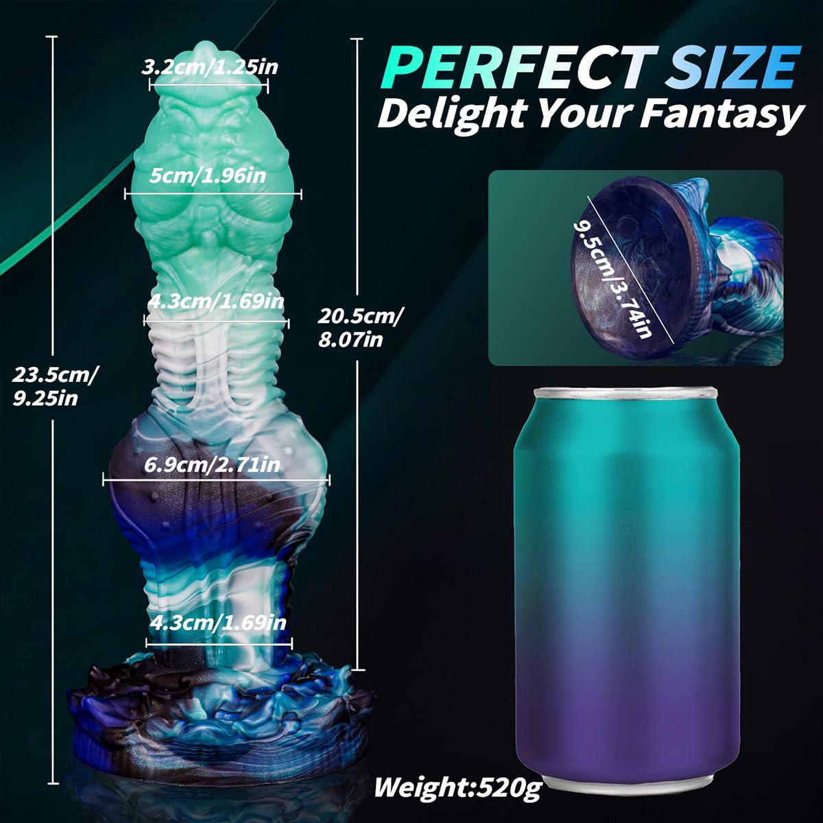 Monster Dildo aus Flüssigsilikon mit Knot-Bereich und breitem Saugnapf