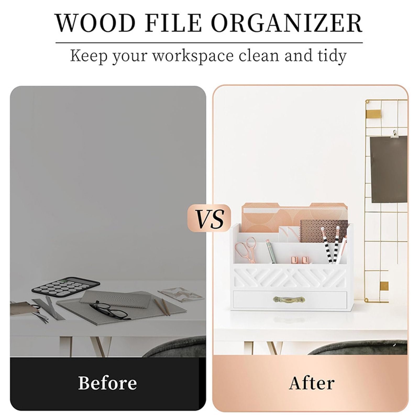 Robuste Schreibtisch Organizer aus Holz mit Schublade, tragbar für die ordentliche Anordnung von Akten, Briefen und Wohnaccessoires Holz Organizer