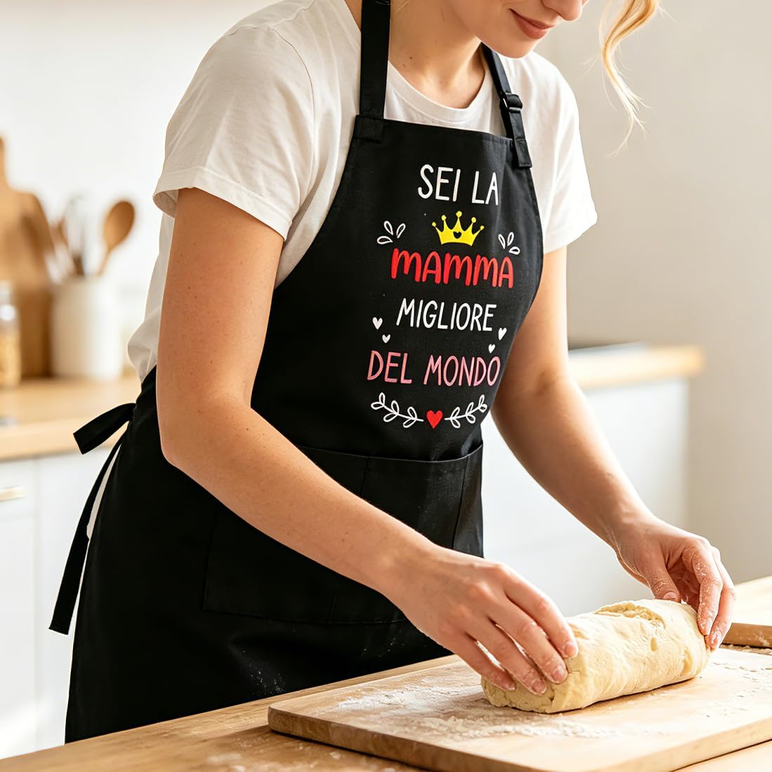 Mamma Regalo Grembiule, Regali Festa Della Mamma, Grembiule Cucina Donna, Sei La Mamma Migliore Del Mondo, Regolabile con 3 Tasche, Regalo per Festa della Donna Compleanno Natale - 5