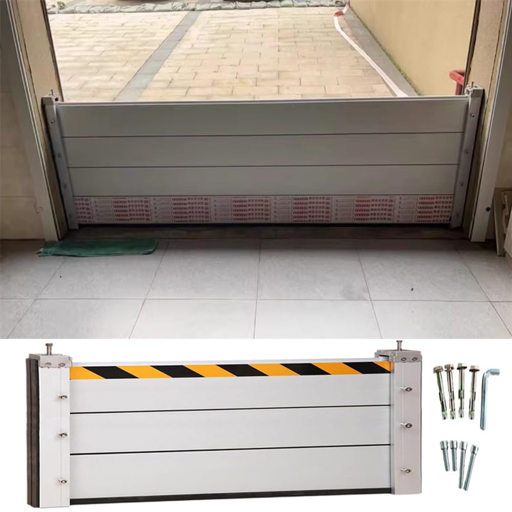 RTOWERM Flood Barriers for Doors, 3/4/5/6/7/8/9/10/11/12/13/14/15/16ft Long Heavy Duty Aluminum Baffle with Reflective Warning Strip, Garage/Hospital/