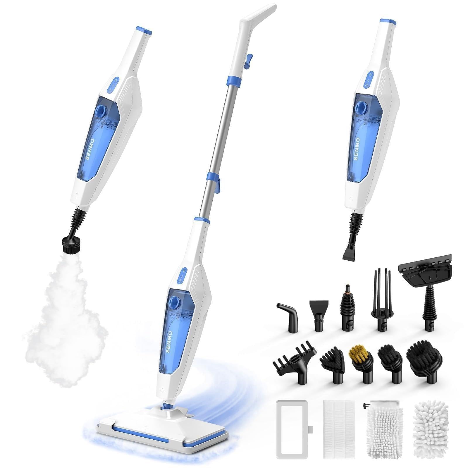 SENMO Limpiador a vapor 14 en 1 con limpiador a vapor de mano extraíble | 1300 W 228 F - Limpiador de vapor profundo con 14 accesorios, para suelos, parqué, azulejos, juntas, alfombras, cocina y baño