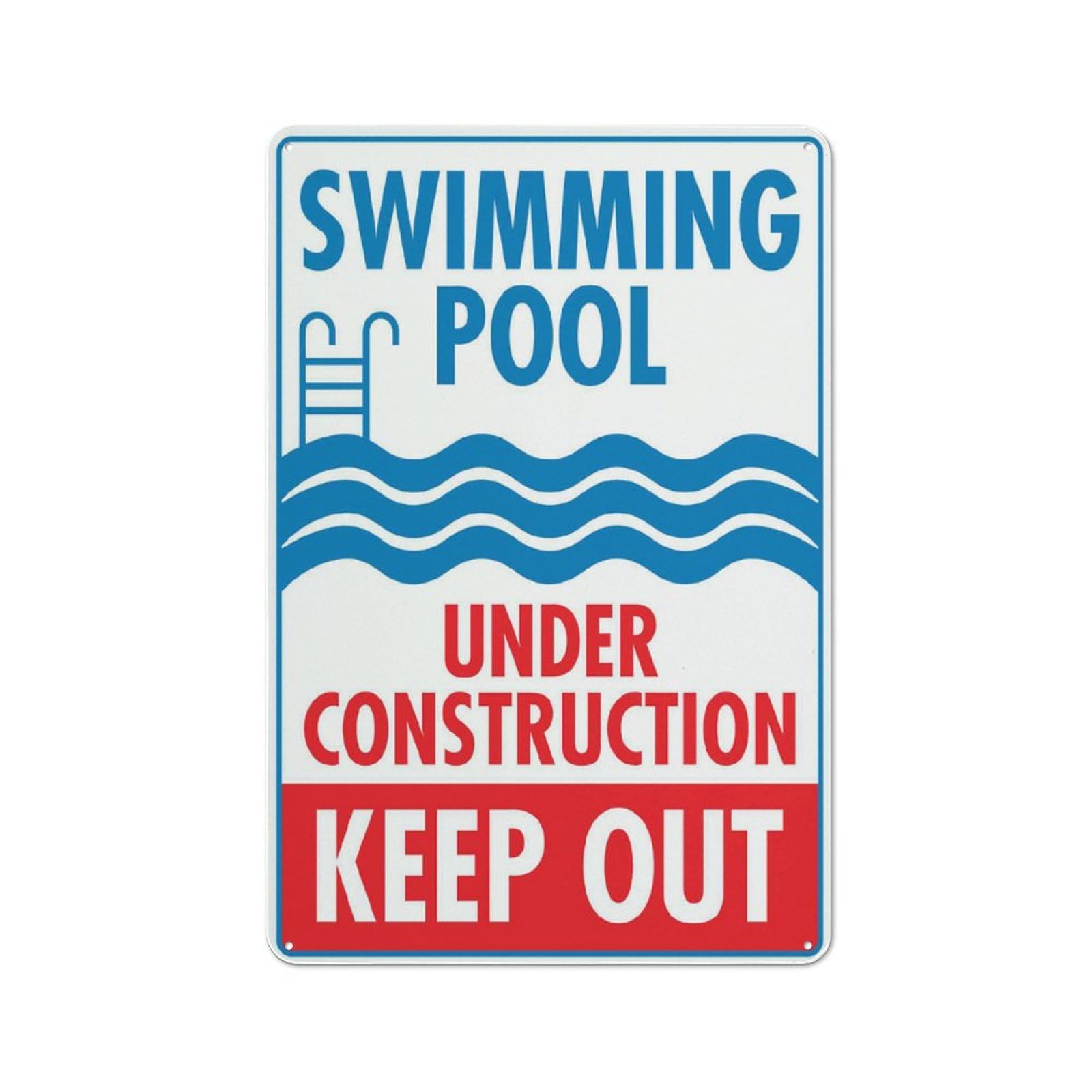 Swimming Pool Under Construction Sign - Rustproof Aluminum 12"x8", Multicolor Outdoor Use for Home & Business