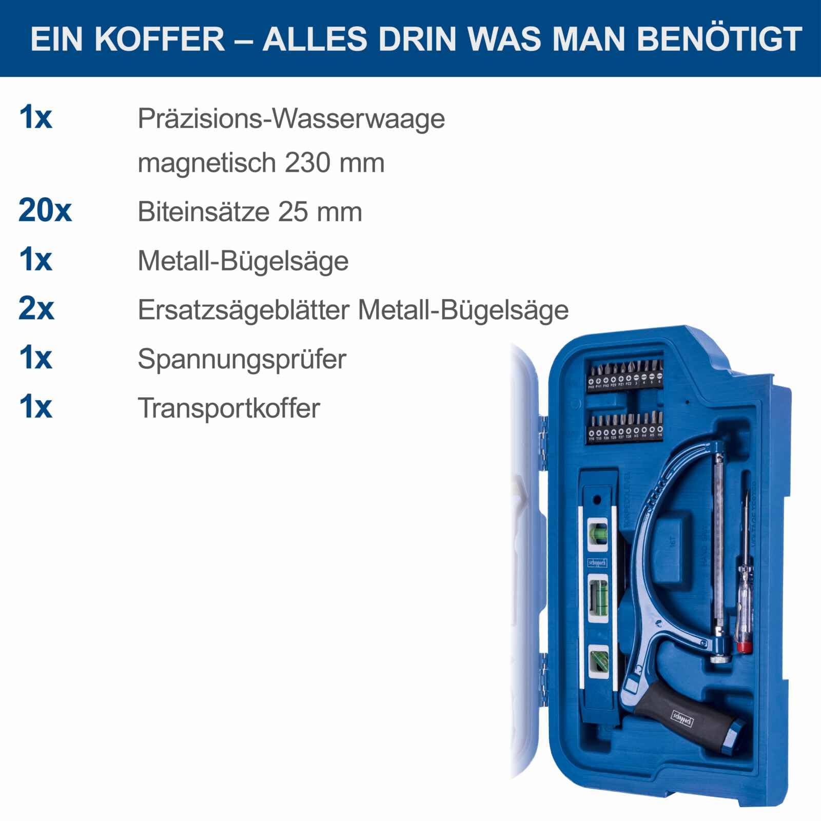 Scheppach TB99 Werkzeugkoffer gefüllt 90-tlg Werkzeug Set | Werkstattkoffer bestückt mit Schraubenschlüssel, Hammer, Zange, Schraubenzieher, Werkzeugkiste klappbar für Werkstatt und Haushalt