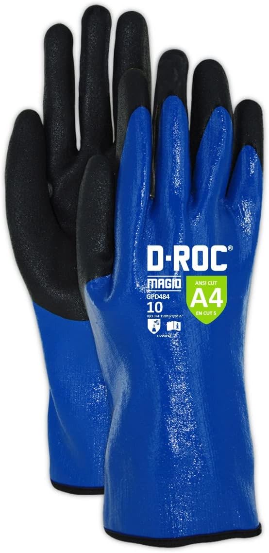 MAGID Waterproof Level A4 Cut & Chemical Resistant Work Gloves