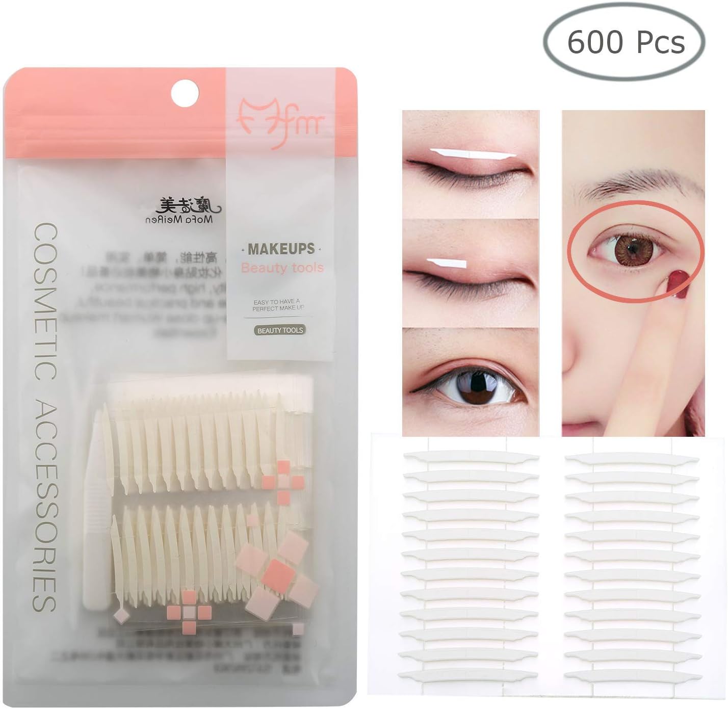 300pair Double Side Eyelid Tape Stickers, Ultra Invisible Transparent Instant Eye Lift Strip, Makeup Breathable Eyelid Tape - for Hooded Droopy Uneven or Mono-eyelids (with Fork rods)