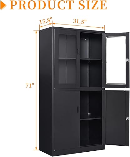 Miniatura 77 de Gabinete de almacenamiento de metal para garaje, gabinete de almacenamiento con bloqueo de 71 pulgadas con 2 puertas y 4 estantes ajustables, Negro