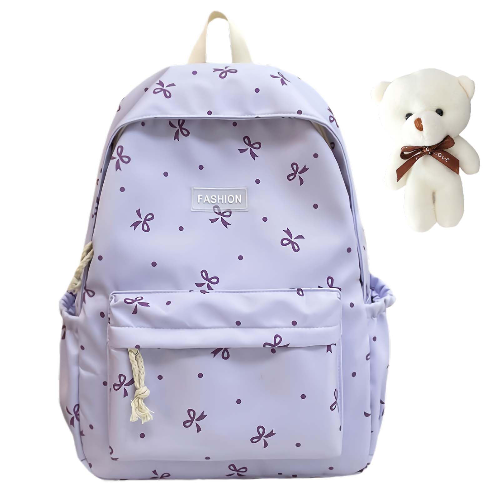 Jeeeun Girls Purple*B Bow Backpack For Coquette Bow Backpack - 3Pcs Set With Matching Pouch & Lunch Bag (Purple*B)