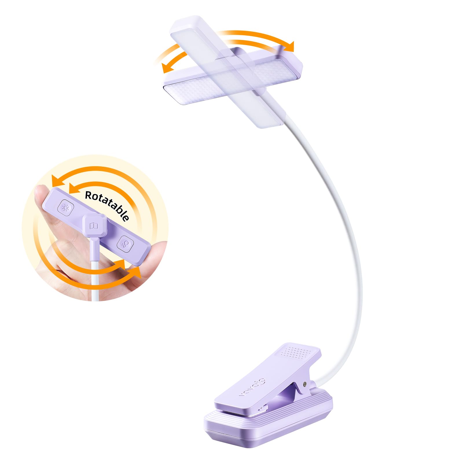 Rechargeable Book Light Rotatable：24 LEDs Reading Light, 3-Color & 9-Brightness Book Lamp, Eye Cared 120Hrs Runtime Lightweight Clip on Led Light for Book Lovers (Purple)