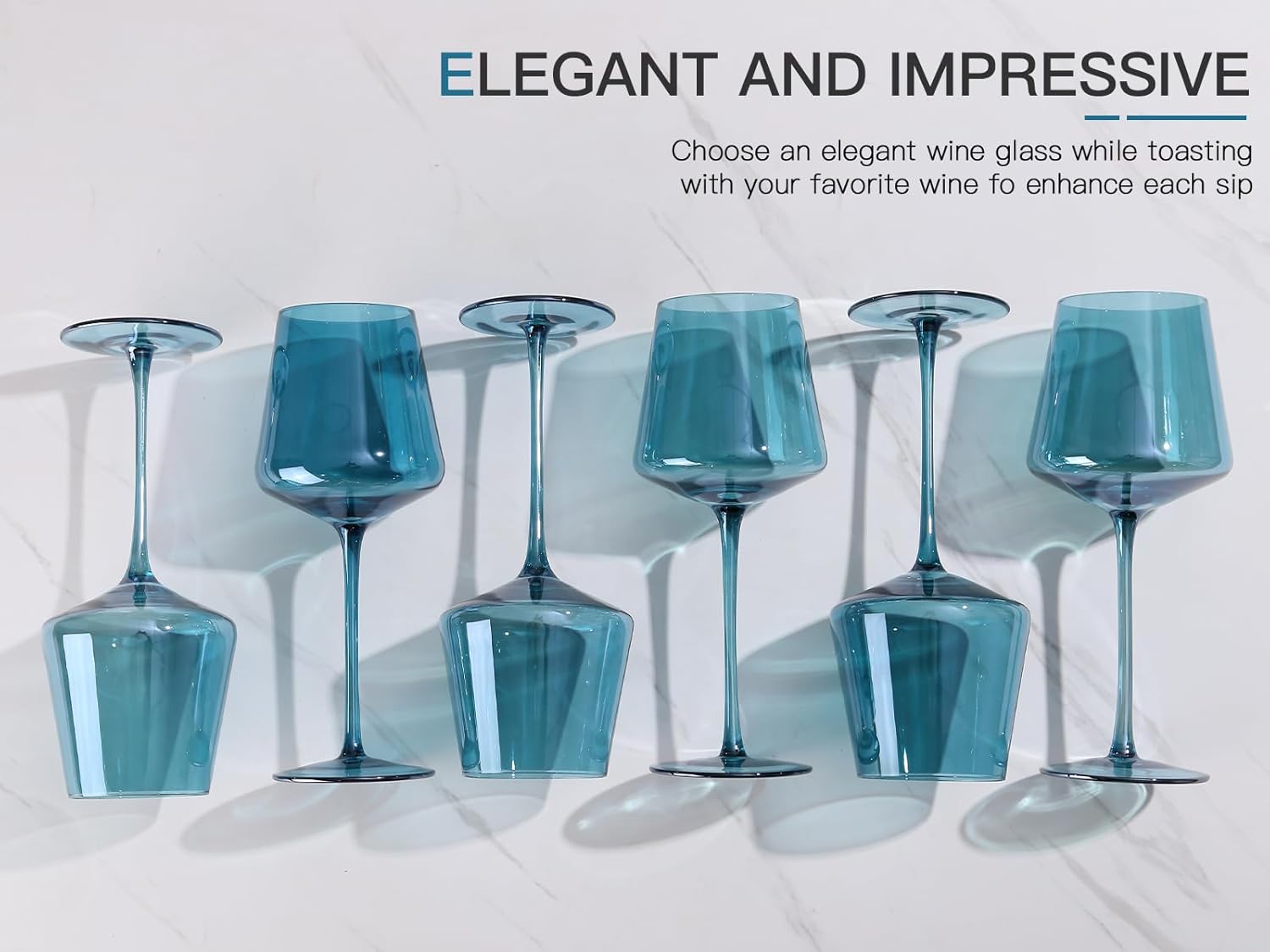 Physkoa colored wine glasses set of 6 hand blown wine glasses (Midnight Blue) Christmas and New Year Gifts - Image 3