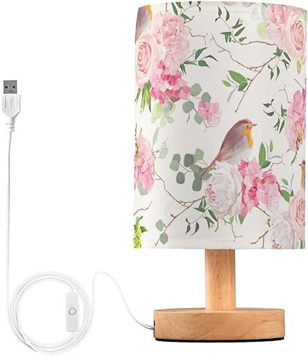 Miniatura 2 de Bedside Lamps Bedroom Nightstand Lamps with USB Port Watercolor Bird Flower Night Light for Kids Porch