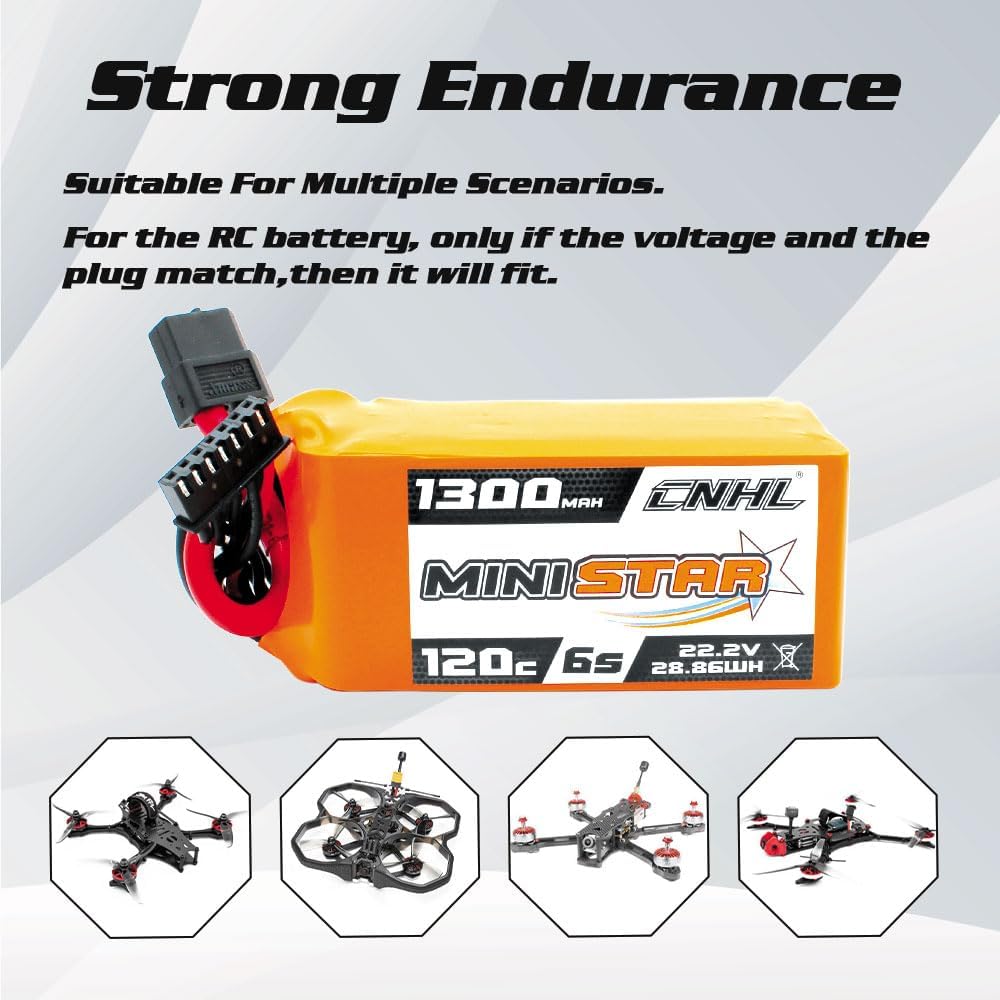 CNHL 1300mAh 6S Lipo Battery 22.2V 120C with XT60 Plug for FPV Racing RC Quadcopter Helicopter Airplane Drone(2 Packs)