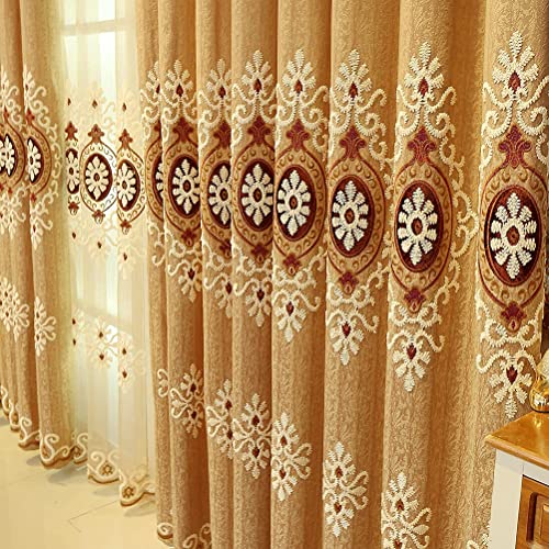 Elkca Jacquard Embroidered Curtains For Bedroom Luxury Yellow Curtains For Living Room,Grommet Top,2 Panels (Yellow, 52" W X 84" L) #TOP5