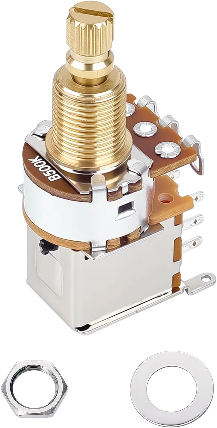 Banworks Full Brass B500K Imperial 3/8" Thread Push Push Guitar Pots 18-Spline Split Long Shaft (18mm Length) Linear Taper Potentiometers for Fender Strat/Tele Gibson Les Paul LP/SG PRS JT/XNQ-07