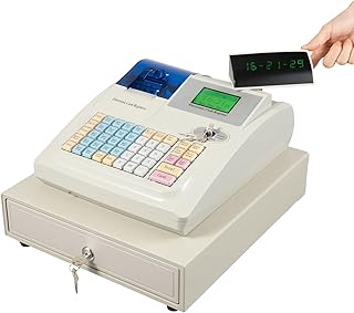 Cash Register for Small Businesses, Electonric caja registradora para negocio w/ 3Method/200Dept/10000Items/ /50Clerks/9Vat Rate Setting,Supports Scanner Scale External Printer(White)
