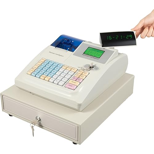 Cash Register for Small Businesses, Electonric caja registradora para negocio w/ 3Method/200Dept/10000Items/ /50Clerks/9Vat Rate Setting,Supports Scanner Scale External Printer(White)