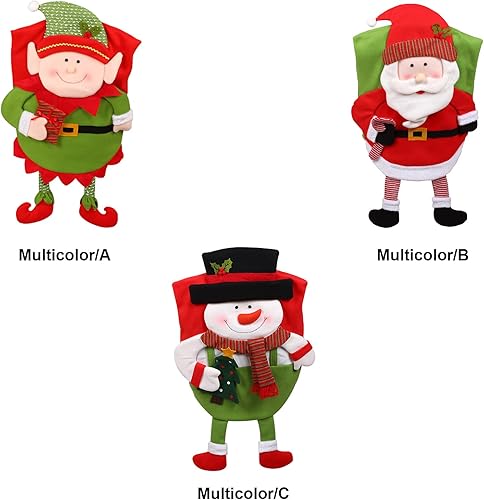 Miniatura 8 de Paquete de 2 fundas para sillas de Navidad, de felpa, Papá Noel, muñeco de nieve, elfo, fundas de asiento de Navidad para sillas de comedor, fundas