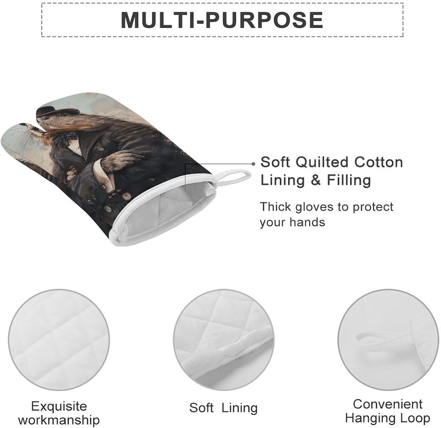 2 Pcs Oven Mitts Heat Resistant Kitchen Gloves Soft Safety A Charming Prairie Dog Oven Glove for Microwave, Barbecue