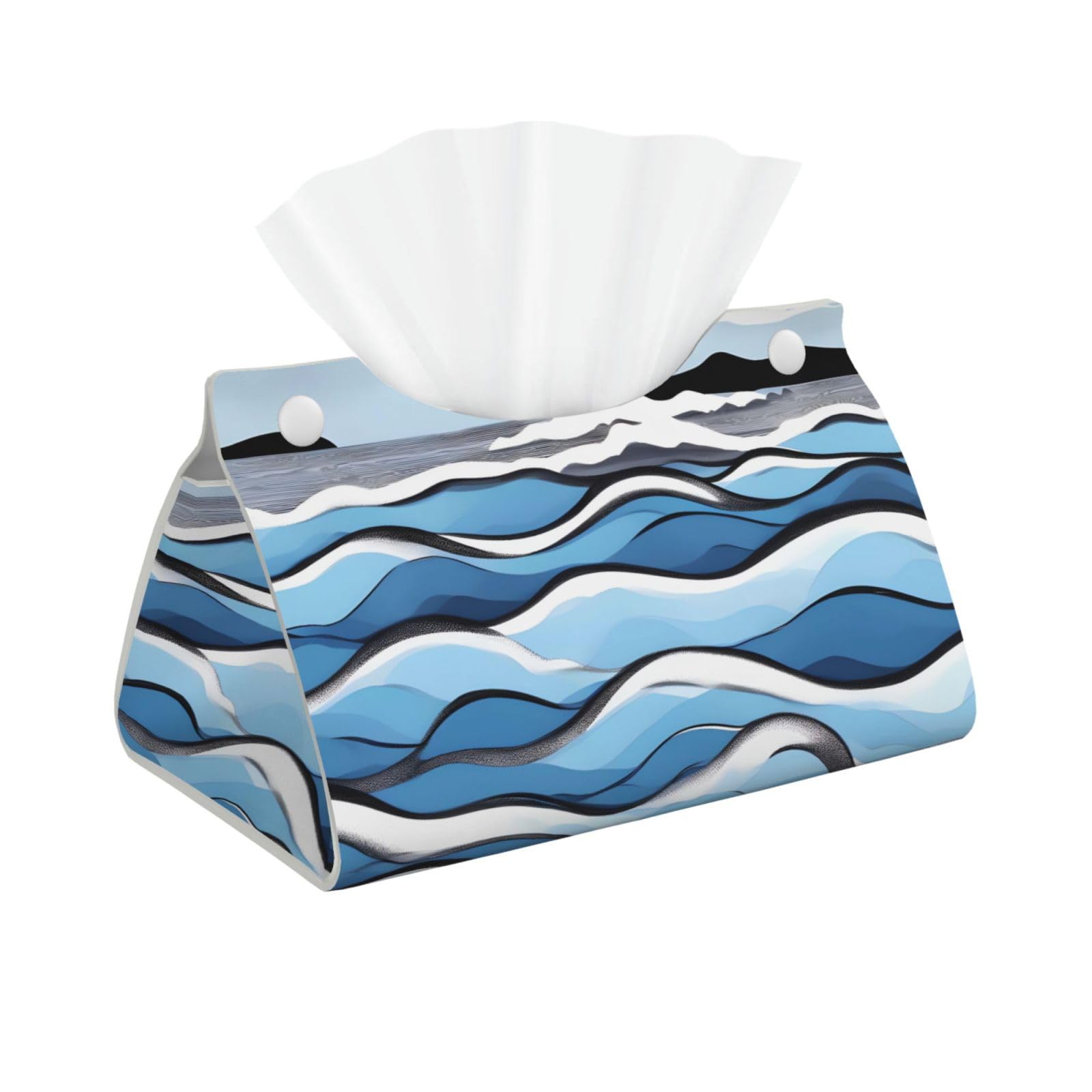 Waves lapping at the rocks Long Leather Tissue Box Cover-Waterproof PU Leather Tissue Holder for Bathroom, Decorative Rectangular Tissue Case