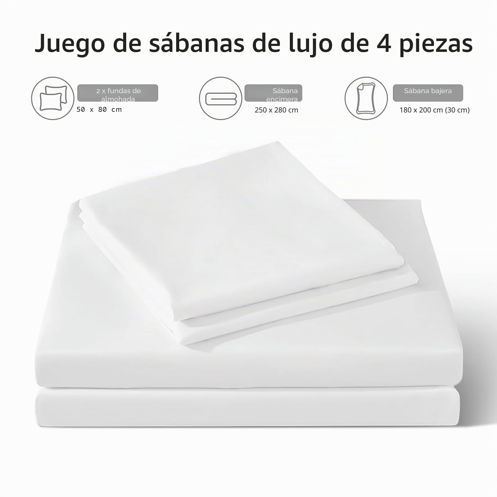 Sabanas 180 x 200 - Juego Sábanas 160x200 4 Piezas Algodón con Bajera 160/180x190 Ajustable, Encimera Cama 160/180 y 2 Fundas de Almohada 50x80cm