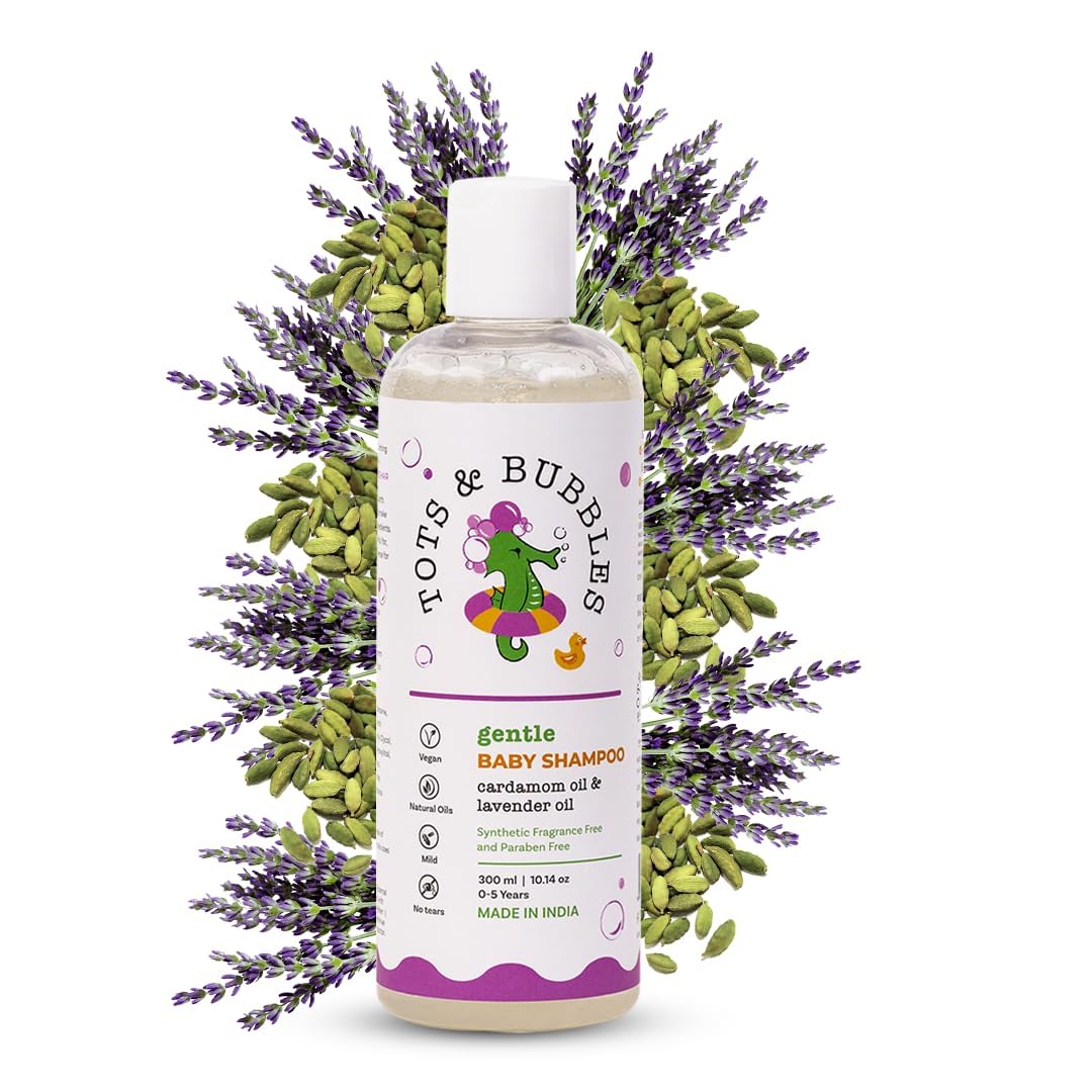 Tots & Bubbles Gentle Tear Free Baby Shampoo with Natural Lavender & Cardamom Oil -300ml | Strengthens Hair & Helps to Soothes Dry Scalp | Dermatologically Tested & pH Balanced | No Artificial Fragrance