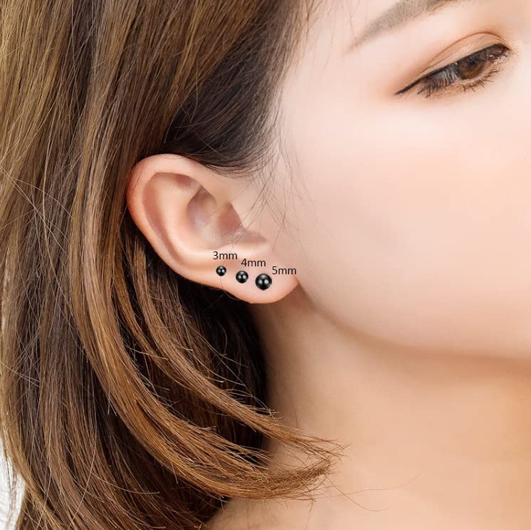 Aretes de bola de titanio, hipoalergénicos, para mujeres y hombres, orejas sensibles, color negro, 0.118 in, 0.157 in, 0.197 in, parte trasera de titanio, Titanio, No es una piedra preciosa 7