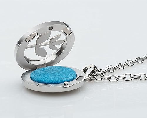 Miniatura 6 de Plant Guru Juego de collar difusor de aceites esenciales con mezcla de respiración de 0.3 fl oz, colgante de medallón de acero inoxidable de 0.984