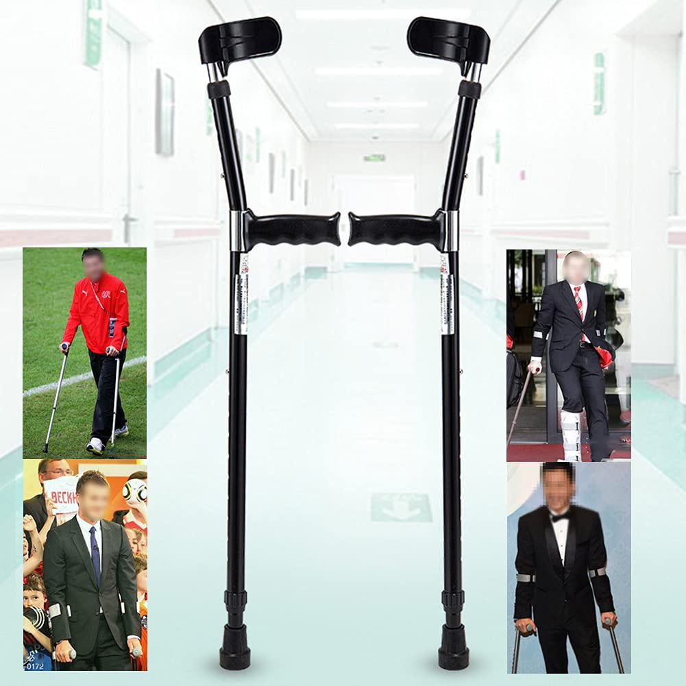 Aluminiowe podramiona dla dorosłych, regulowane kule na łokciach, ergonomiczne uchwyty dla osób starszych, niepełnosprawnych i niepełnosprawnych, nośność 220 kg, czarne