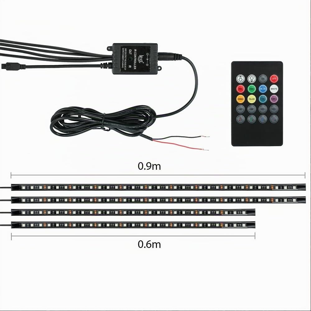 Riloer Barre de lumière LED ambiante de Voiture 12 V, kit de lumière de Bande de contrôle de Musique extérieure 4 pièces, Tube de Voiture étanche SMD5050 sous Les Lampes de carrosserie rougeoyantes