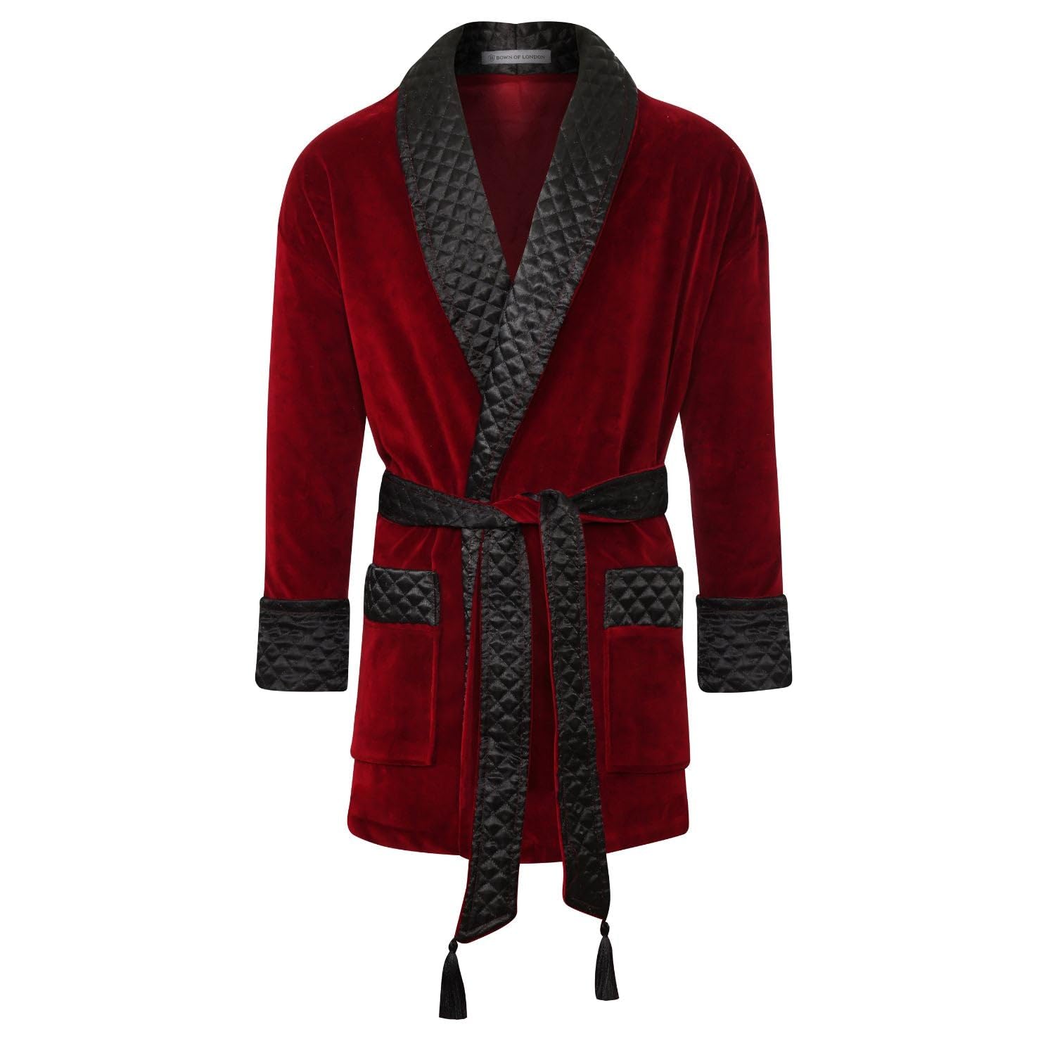 Bown Of London Men's Red And Black Belgravia Luxury Cotton Short Velvet Smoking Jacket In Burgundy (M)