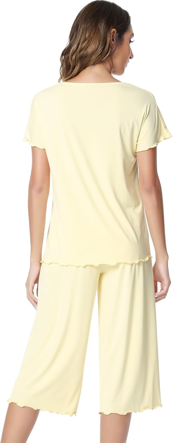 NACHILA Pajamas for Women-Viscose Made from Bamboo,Short Sleeve Sleepwear Cooling Pjs Top with Capri Pants Pajama Sets - Image 3
