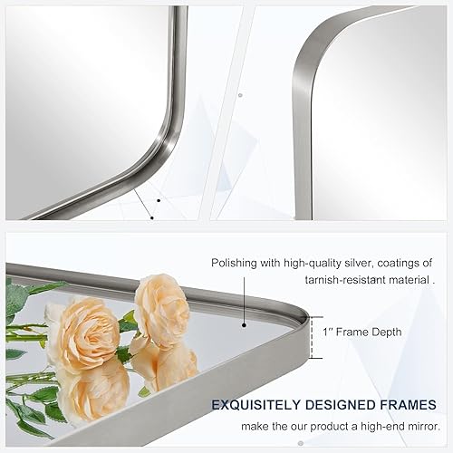 Miniatura 6 de Espejo pivote negro mate de 28 x 36 pulgadas para baño, espejo giratorio rectangular redondeado con marco de metal, modernos espejos de baño de