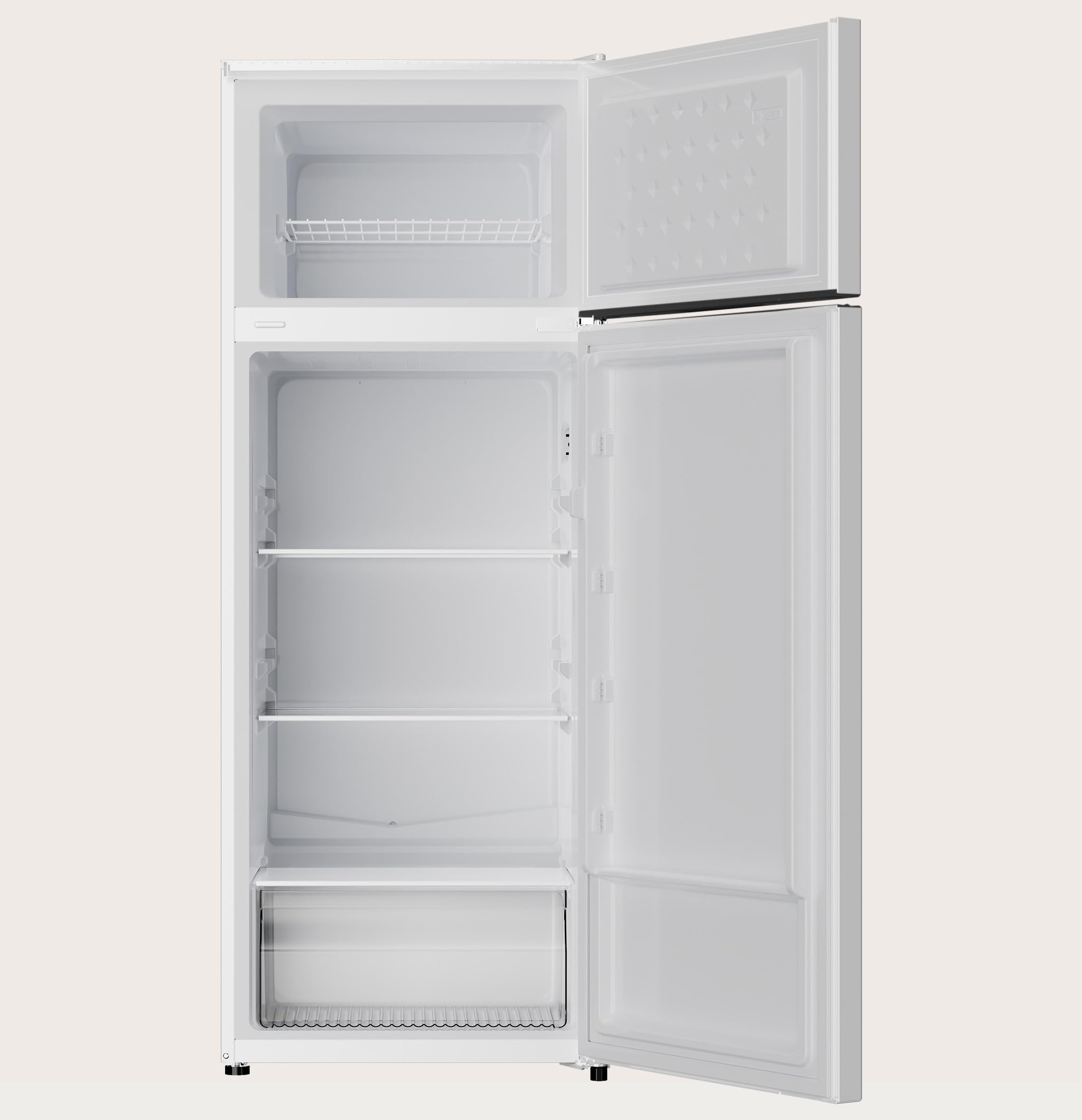 EVVO Frigorífico 2 Puertas F40, 211 L (170 L + 41 L), 142,8 cm, Clase E, 41 dB, Congelador 4 Estrellas, Baldas Cristal, Bajo Consumo, Blanco