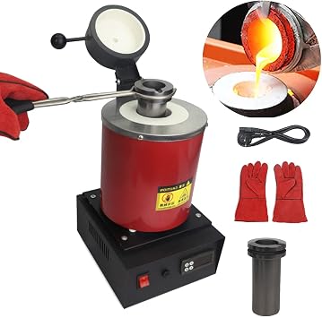 Automatic Electric Melting Furnace, Gold Melting Furnace 1150C /2102 F Digital Melting Furnace Machine, Metal Casting Kit with Graphite Crucible for Melt Scrap,Silver,Gold 3KG Black Red 3KG