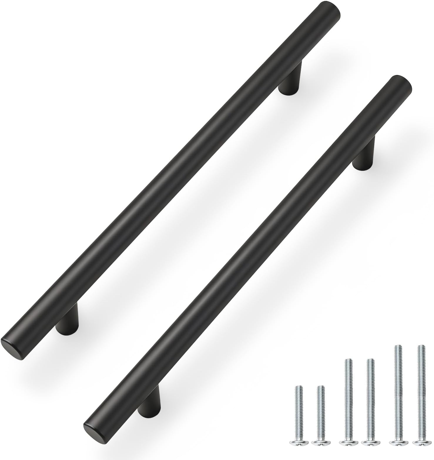 PinLin 5 Pack Kitchen Door Handles 160mm Hole Centre Flat Black Cabinet Handles Stainless Steel Cupboard T Bar Handle (Screws Included)