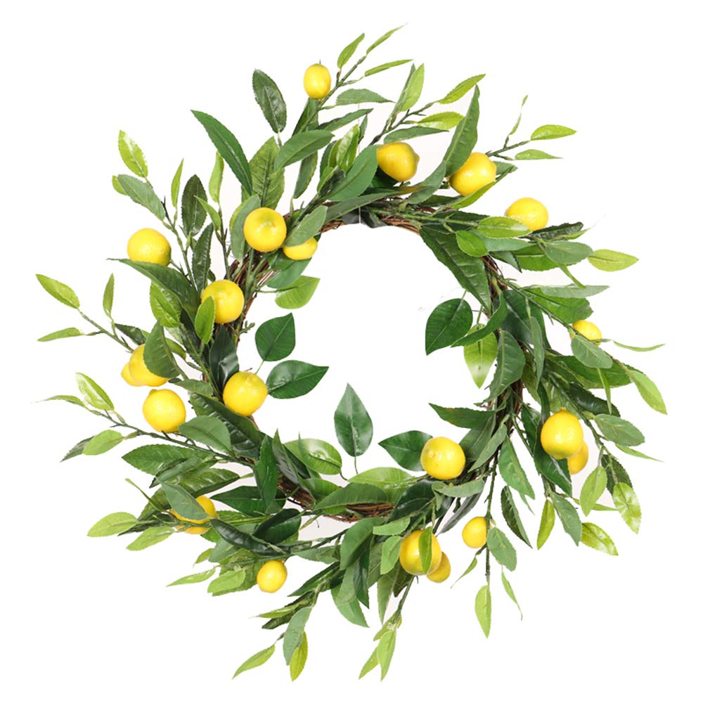 17.7” Lemon Wreath for Spring Summer Home Decor, Front Door Yellow Green Ornament– Lifelike and Vibrant – Handcraft Wall Hanging Decoration for Porch, Lemonade Party, Wedding, Holiday