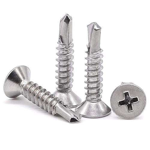 Miniatura 4 de Glvaner 40 tornillos autoperforantes Phillips de cabeza plana #14 x 1-12 pulgadas, acero inoxidable 410, tornillos autoperforantes rápidos de cabeza