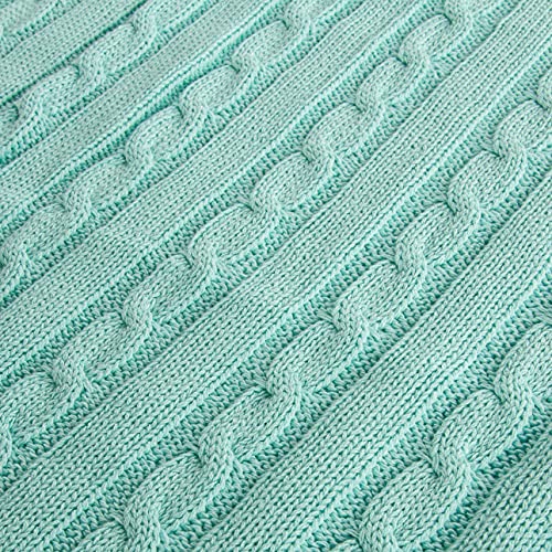 Image of NTBAY 100% Pure Cotton Cable Knit Toddler Blanket, Super Soft Warm Breathable 30x40 Baby Blanket for Crib, Stroller, Nursery, Travel, Newborn, 30x40 Inches, Light Blue