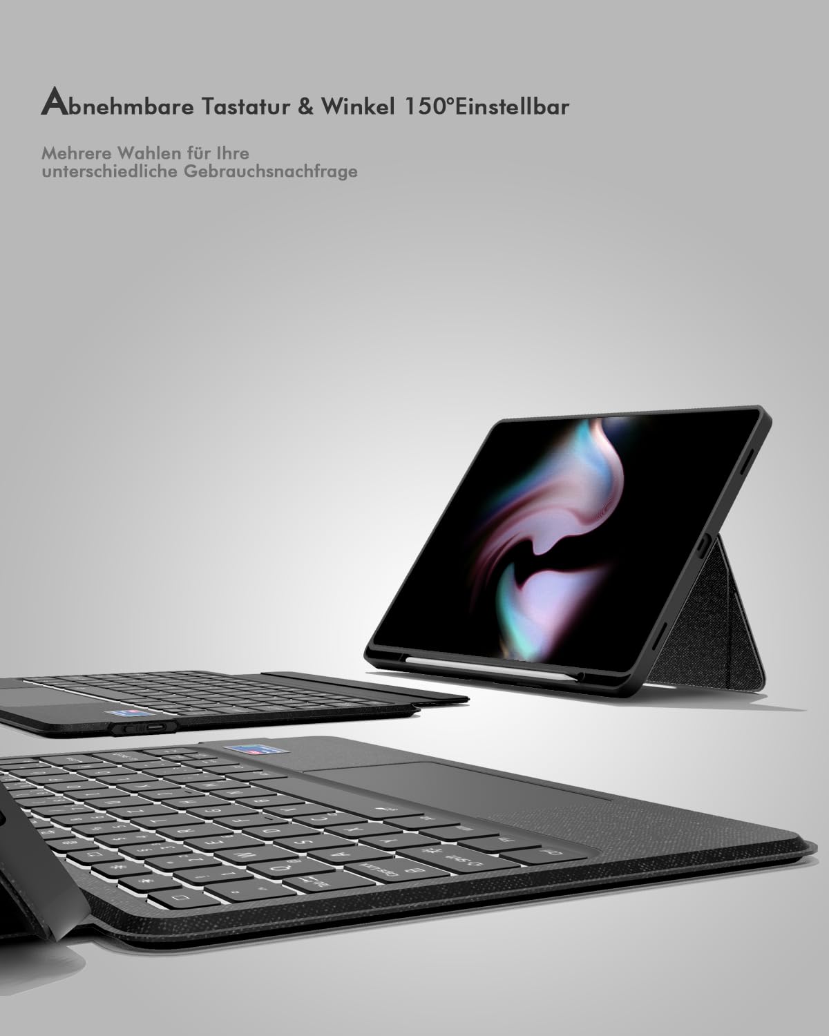 Tastaturhülle mit LCD-Display für Samsung Tab S11 2025 11"(SM-X730/736B) | Abnehmbare Bluetooth-Tastatur mit Trackpad, 7-farbige Hintergrundbeleuchtung. Wiederaufladbar, QWERTZ für Samsung Galaxy Tab