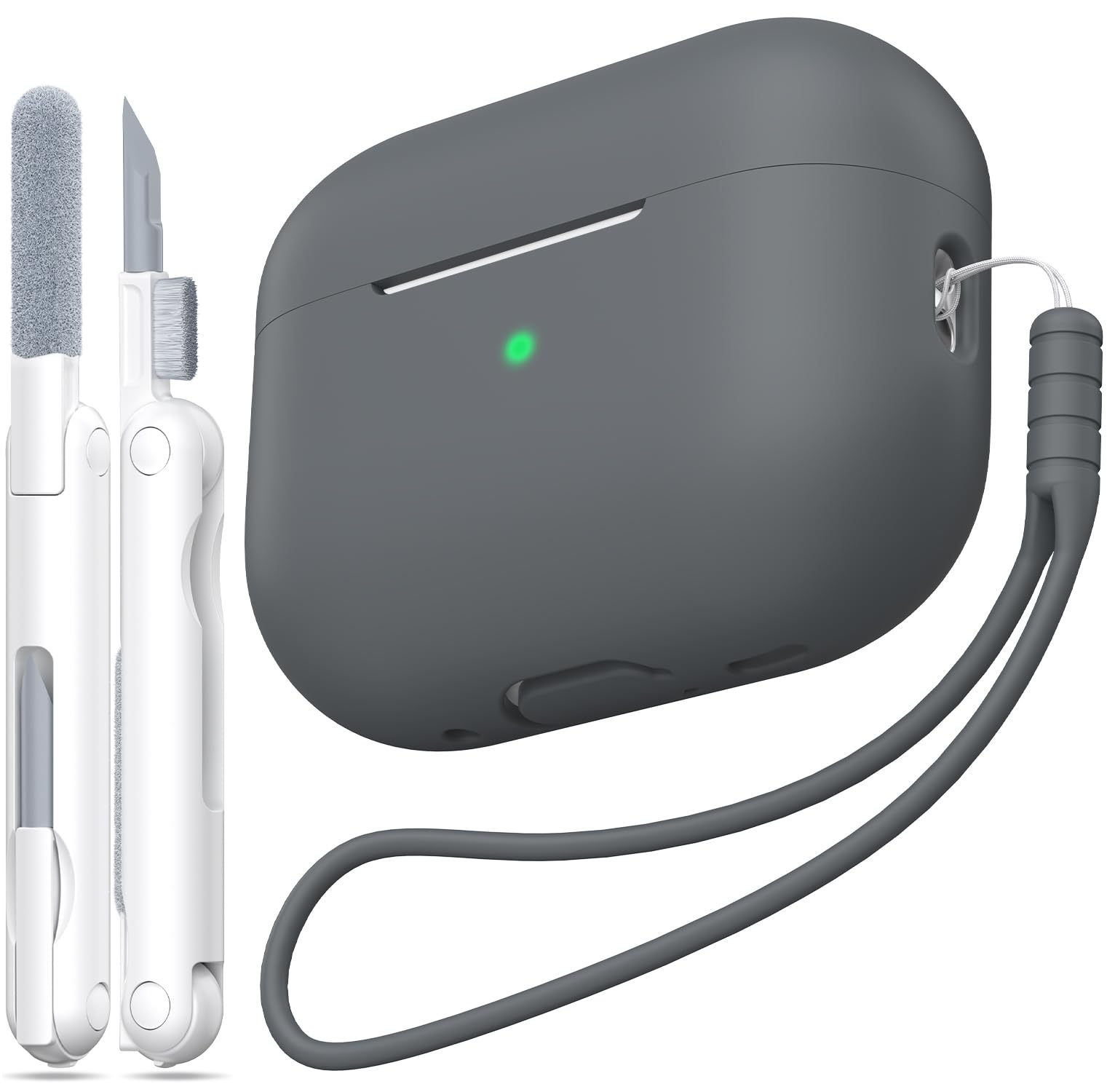 MHYALUDO Funda para AirPods Pro de 2ª generación, Funda para AirPods Pro de Silicona Suave anticaída de Grado Militar Que Absorbe los Golpes, Tacto de Piel con Llavero y Kit de Limpieza,Negro — view 26