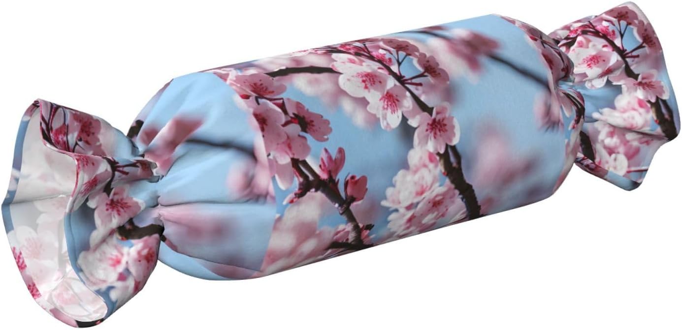 Tempting Cherry Blossoms Print Candy Cylindrical Eco-Friendly Pillow Soft Velvet Living Room Bedroom Travel Decor