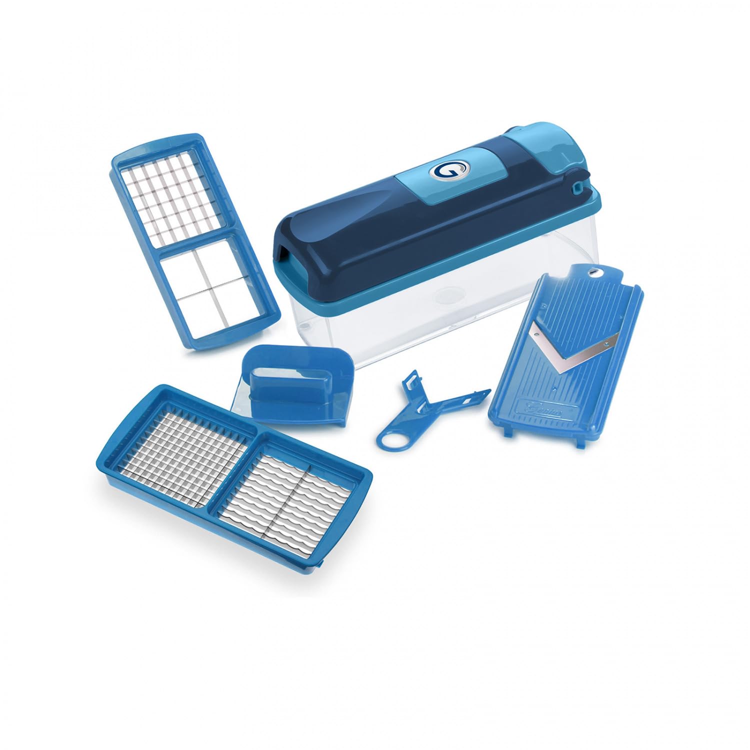 Genius Nicer Dicer Smart Gemüseschneider 6 tlg. Gemüsehobel Küche Schneider für Reiben Würfeln, Salatschneider Obstschneider Zerkleiner manuell, 800 ML Behälter blau