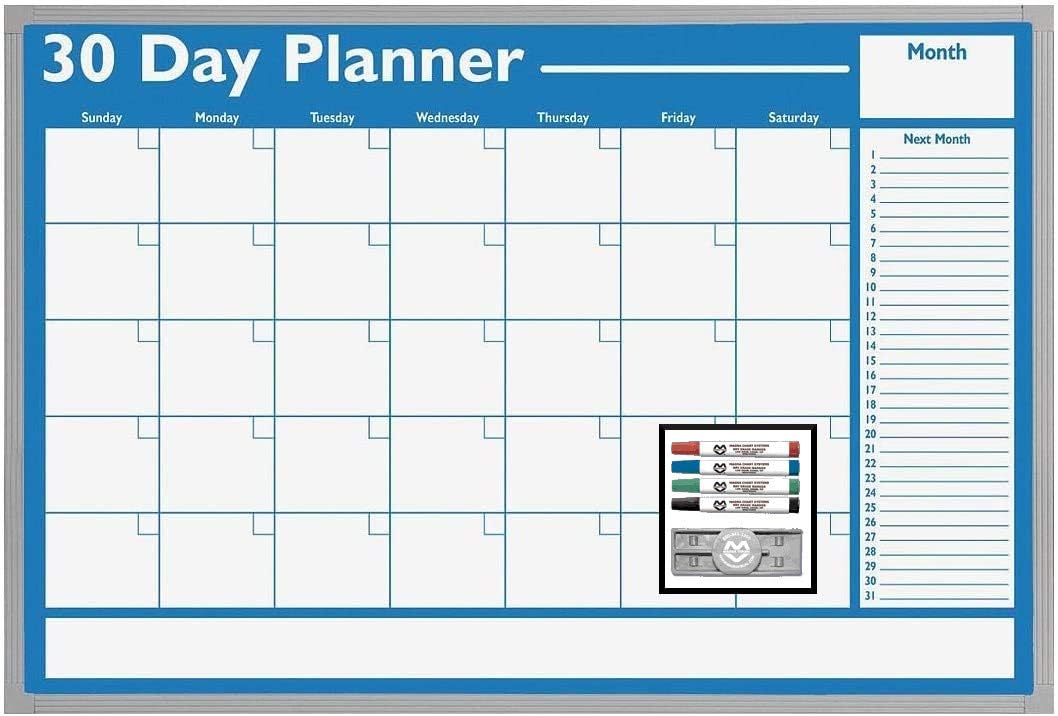 Magna Visual 30 Day Planner Economical Non-Magnetic Dry Erase Board Kit 24" x 36"