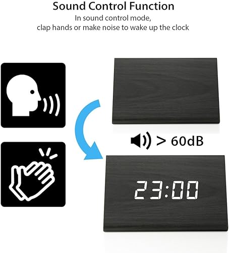 Miniatura 8 de OCT17 Reloj de madera de madera, nueva versión LED, reloj de escritorio digital, brillo ajustable, hora de alarma, muestra la hora, fecha,