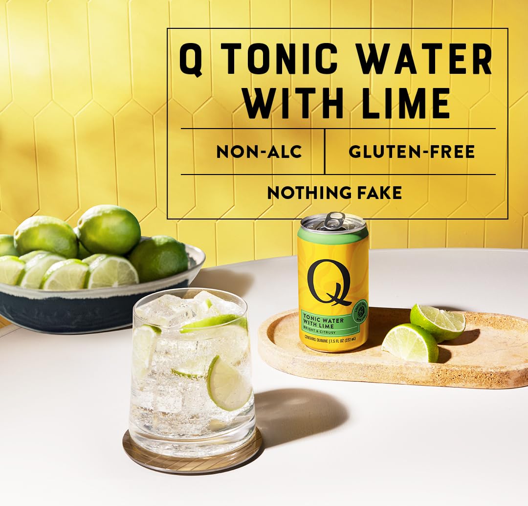 Q MIXERS TONIC WATER with LIME - Real Quinine & Lime Extract - Ideal for Cocktails & Mocktails - Made with Real Ingredients, Perfectly Carbonated & Lightly Sweet - 7.5 Fl oz (Pack of 24)