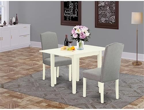 Miniatura 2 de East West Furniture 1NDEN3-LWH-06 - Juego de comedor de 3 piezas que contiene una mesa rectangular con gotas y 2 sillas tapizadas de tela de lino